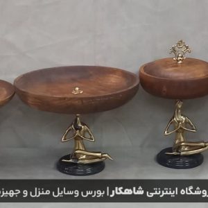 ست پذیرایی ۴ تکه برنزی مدل یوگا ترکیب چوب و برنز