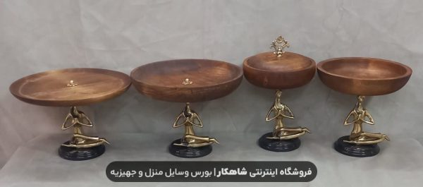 ست پذیرایی ۴ تکه برنزی مدل یوگا ترکیب چوب و برنز